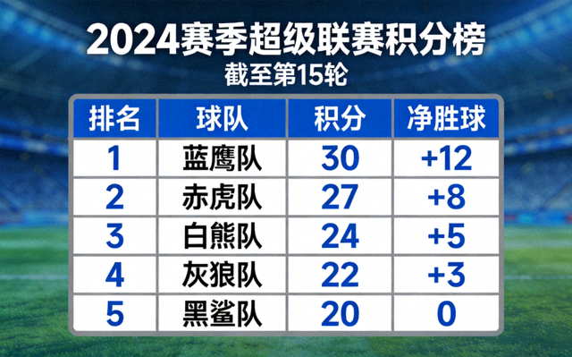 联赛积分榜数据展示与排名信息