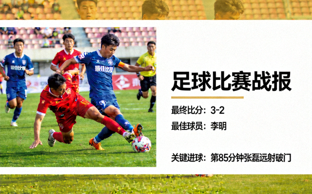 足球比赛现场球员争抢与赛后战报画面